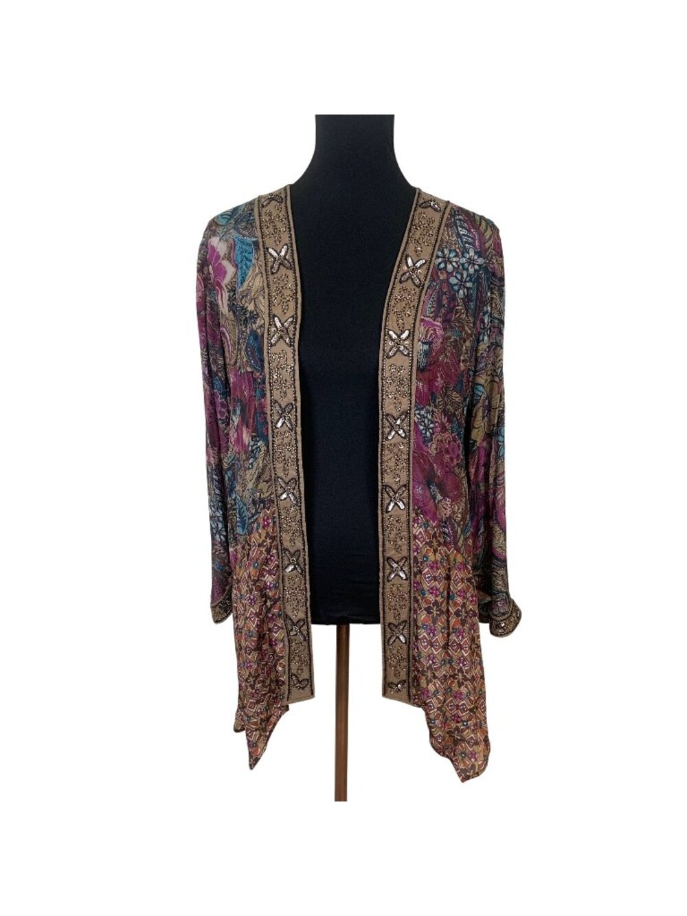 Soft Surroundings Womens Beaded Kimono Floral Open Jacket Multicolor XL India